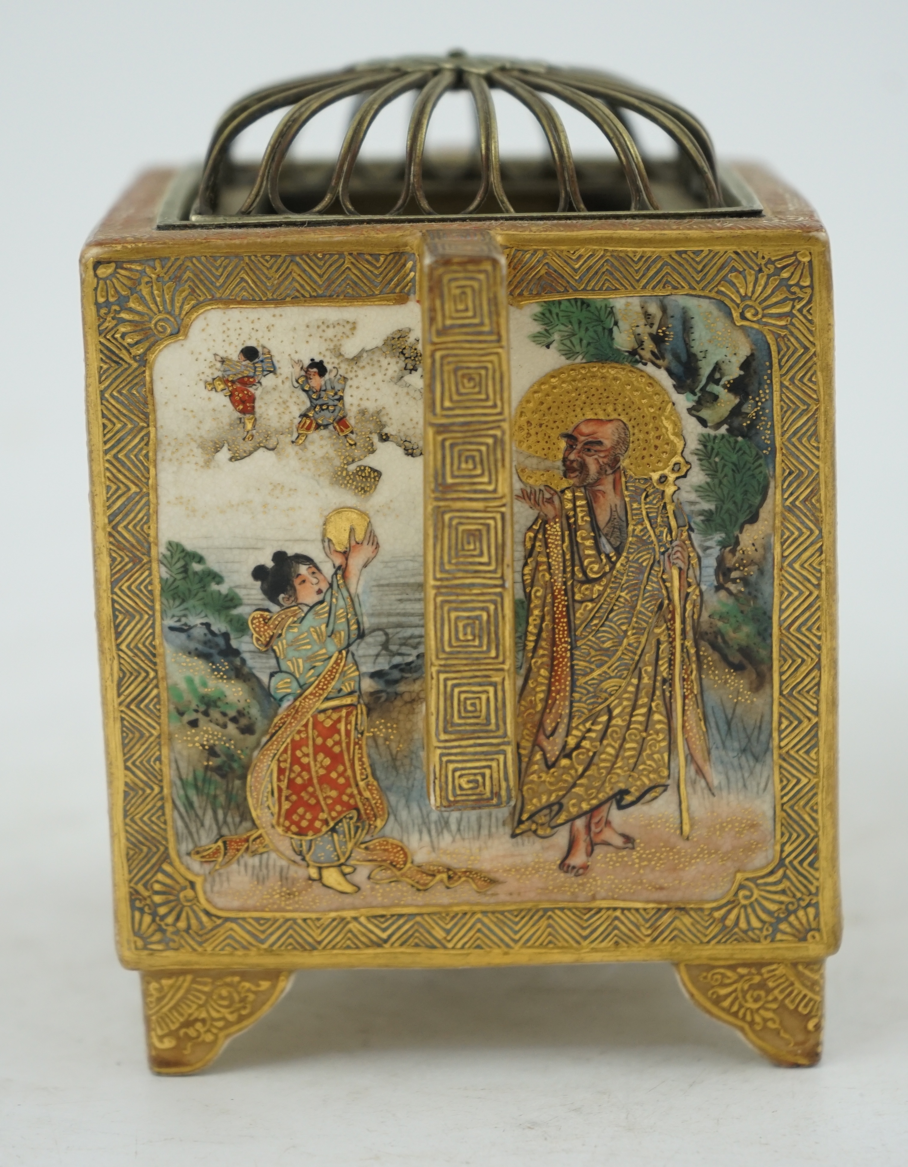 A Japanese Satsuma square koro, Meiji period